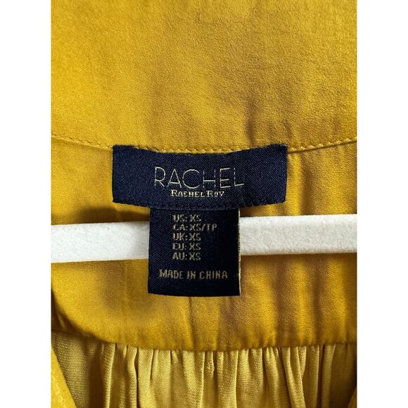 Rachel Zoe Gold Regency Old Money Rich Royal Wrap Front Pleated Crop Blouse XS - Picture 2 of 6